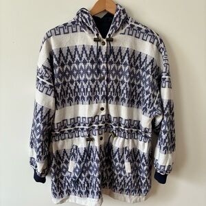 Vtg '90s Daniel Reversible Aztec Fleece/Nylon Hooded Jacket One Size